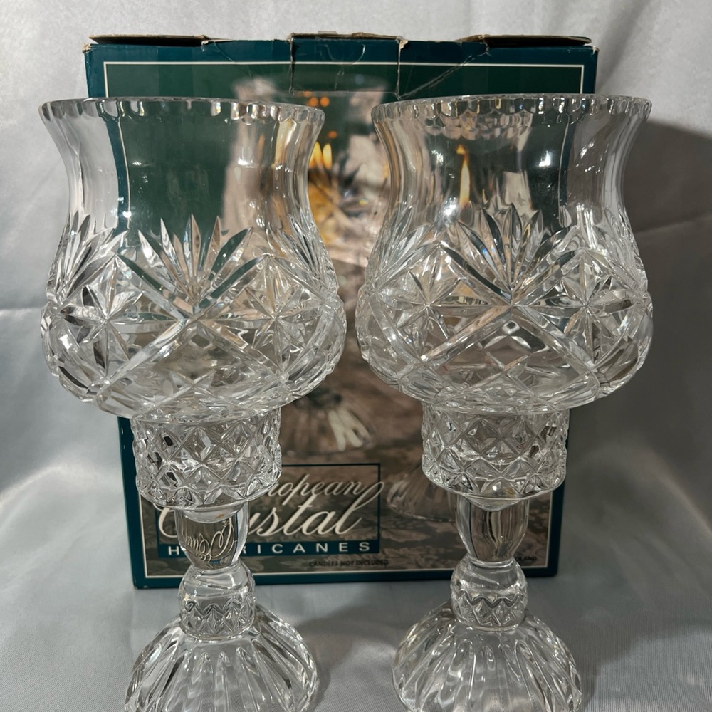 Elegant Crystal hurricane Candle Holders vintage - Picture 14 of 16